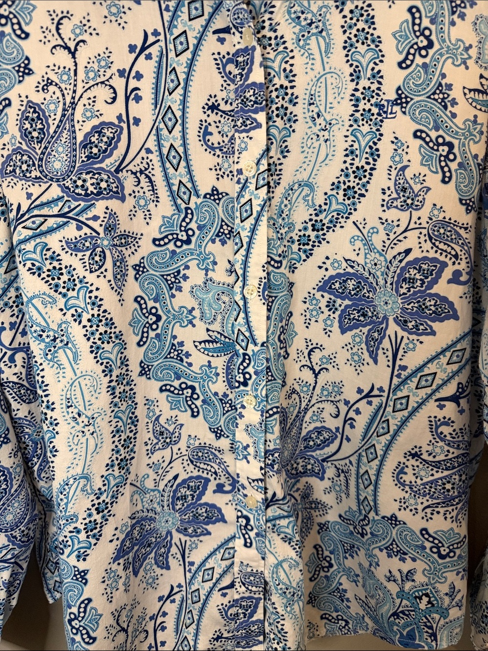 Lauren Ralph Lauren Paisley Button Down Shirt Blue White Cotton M - Picture 7 of 8